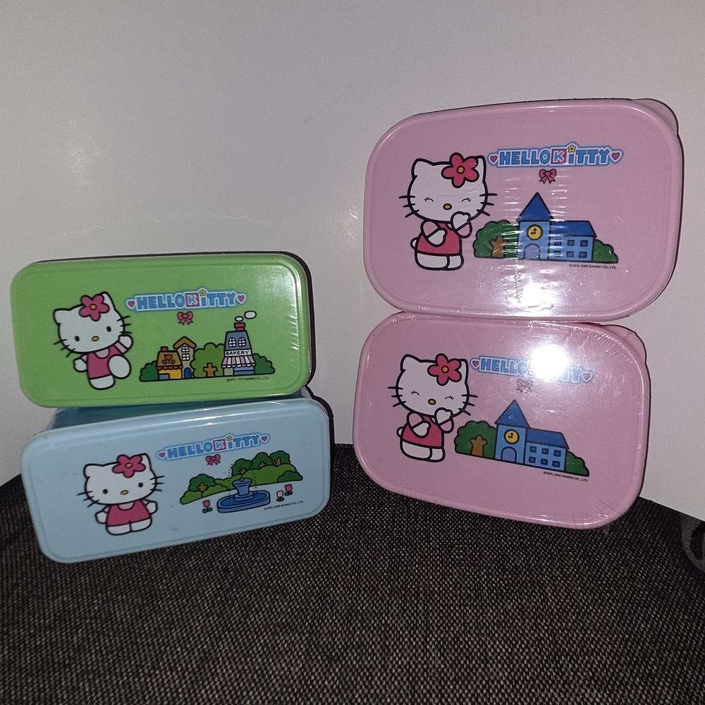 Hello Kitty Lunch Box Set - Pink, Green, and Blue Brand New Lot Of 4